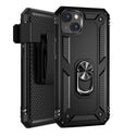 Apple iPhone 14 Case Rugged Drop-Proof with Impact Absorption & Built-In Rotatable Ring Holder Stand Kickstand + Holster Clip - Black