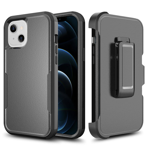 Apple iPhone 14 Plus Case Rugged Drop-Proof Heavy Duty TPU with Extra Impact Absorption Corner Protection & Rotatable Holster Clip - Black / Black
