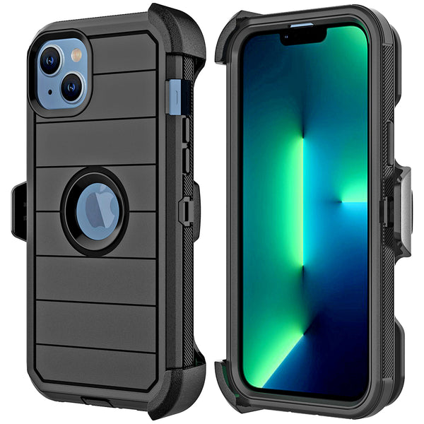Case for Apple iPhone 15 Plus (6.7") / Apple iPhone 14 Plus (6.7") Marshall Series PC + TPU Hybrid Dual Protective with Rotatable Holster Combo Clip - Black