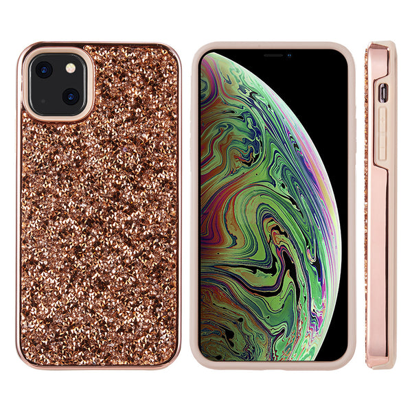 Apple iPhone 14 Plus Case Rugged Drop-Proof Diamond Platinum Bumper with Electroplated Frame - Rose Gold