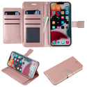 Apple iPhone 14 Plus Case Rugged Drop-Proof Leather Wallet with 6 Card Slots, Cash Slot & Lanyard - Rose Gold
