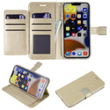 Apple iPhone 14 Case Rugged Drop-Proof Leather Wallet with 6 Card Slots, Cash Slot & Lanyard - Gold