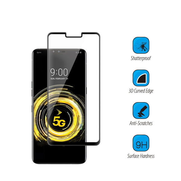 LG V50 ThinQ (Sprint Verizon) 3D Curved Edgeless Tempered Glass Screen Protector - Black