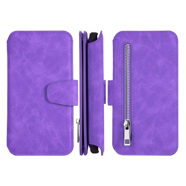 Apple iPhone 14 Case Detachable Rugged Drop-Proof Flip Wallet - Purple