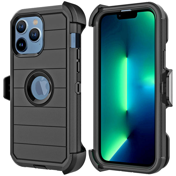 Case for Apple iPhone 15 Pro Max (6.7") Marshall Series PC + TPU Hybrid Dual Protective with Rotatable Holster Combo Clip - Black