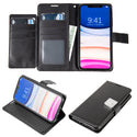 Apple iPhone 11 Case Rugged Drop-Proof Leather Wallet with 6 Card Slots, Cash Slot & Lanyard - Black