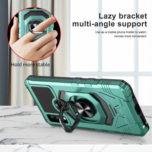 Case for AT&T Maestro 3 Military Grade Ring Car Mount Kickstand with Tempered Glass Hybrid Hard PC Soft TPU Shockproof Protective - Teal
