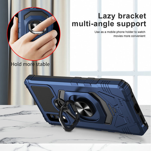 Case for AT&T Maestro 3 Military Grade Ring Car Mount Kickstand with Tempered Glass Hybrid Hard PC Soft TPU Shockproof Protective - Blue