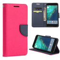 Google Pixel Case Rugged Drop-proof Diary Wallet - Hot Pink + Navy Blue