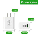 Universal 40W Dual USB Type-C + USB 3-Port Quick Charge 3.0 Power Delivery Compact Travel Wall Charger for Tablets and Phones - White