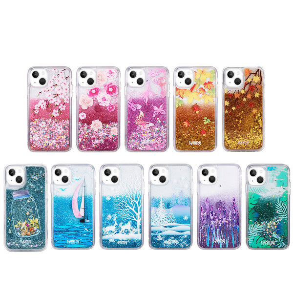 Case for Apple iPhone 14 (6.1") / Apple iPhone 13 (6.1") Luxmo Waterfall Fusion Liquid Sparkling Flowing Sand - Sakura