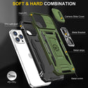 Apple iPhone 14 Pro Max Case Rugged Drop-Proof Military Style with Sliding Camera Protection Cover & Rotatable Ring Holder Stand Kickstand - Military Green