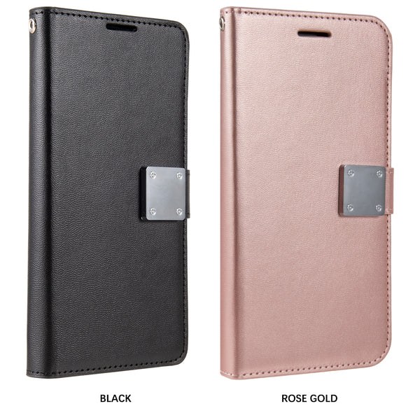 Apple iPhone 14 Case Rugged Drop-Proof Leather Wallet with 6 Card Slots, Cash Slot & Lanyard - Rose Gold