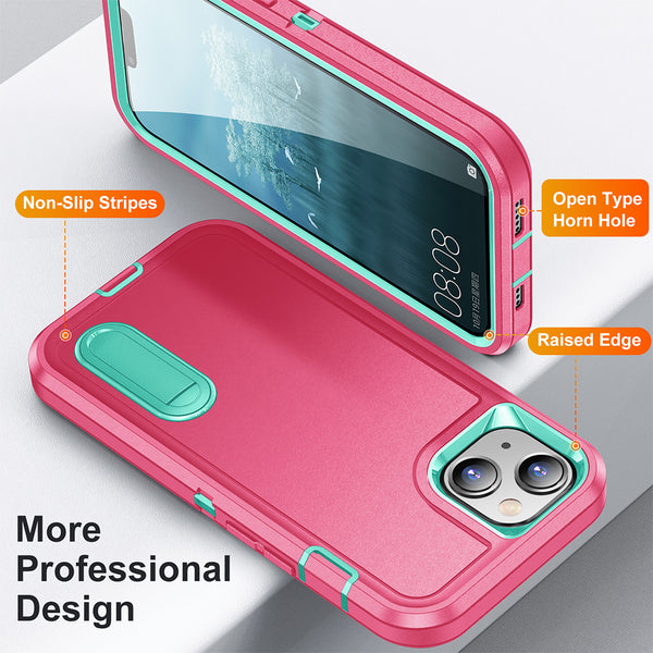 Apple iPhone 14 Case Rugged Drop-Proof with Kickstand - Pink / Teal