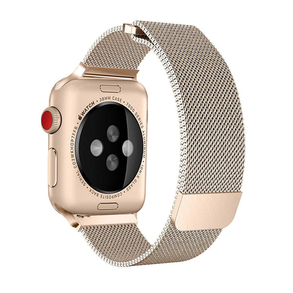 Case for Apple Watch Series 3 2 1 Compatible Case for Apple Watch Band with 38mm Stainless Steel Mesh Milanese Loop with Adjustable Magnetic Closure Replacement Wristband Apple Watch Band - Gold