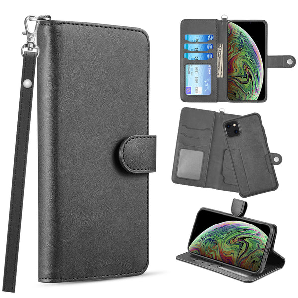 Apple iPhone 13 Case Rugged Drop-proof PU Leather Wallet with Flip Screen Cover & Card Slots - Black
