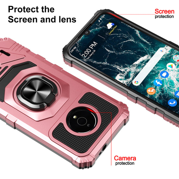 Case for Nokia C200 Military Grade Ring Car Mount Kickstand with Tempered Glass Hybrid Hard PC Soft TPU Shockproof Protective - Rose Gold