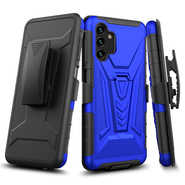 Case for Samsung Galaxy A14 5G with Tempered Glass Screen Protector Heavy Duty Protective Phone Built-In Kickstand Rugged Shockproof Protective Phone - Blue