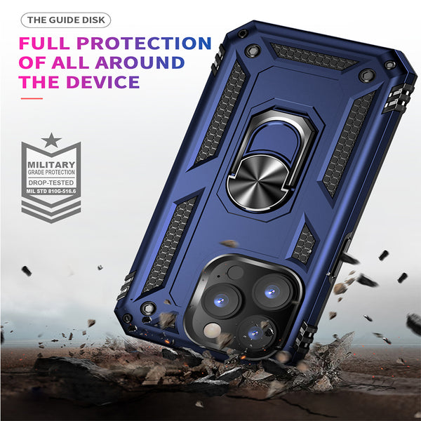 Apple iPhone 14 Pro Case Rugged Drop-Proof with Impact Absorption & Built-In Rotatable Ring Holder Stand Kickstand - Navy Blue