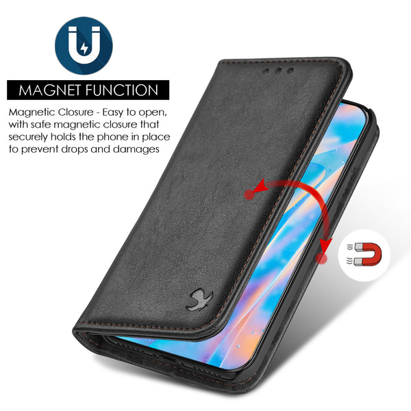 Case for Apple iPhone 14 Plus (6.7") The Luxury Gentleman Magnetic Flip Leather Wallet - Black