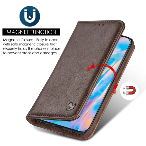Case for Apple iPhone 14 Pro Max (6.7") The Luxury Gentleman Magnetic Flip Leather Wallet - Brown