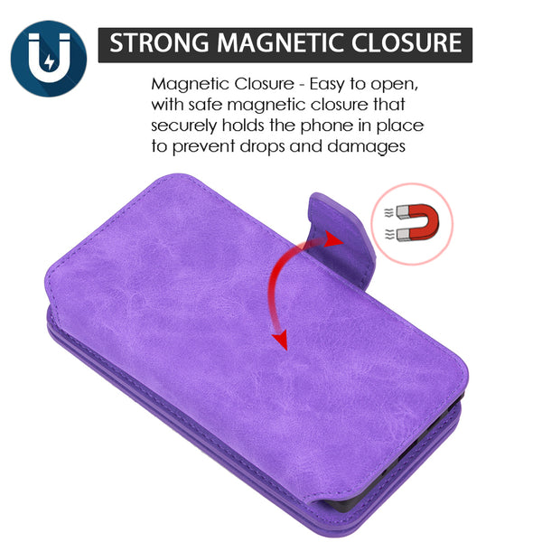 Apple iPhone 14 Case Detachable Rugged Drop-Proof Flip Wallet - Purple
