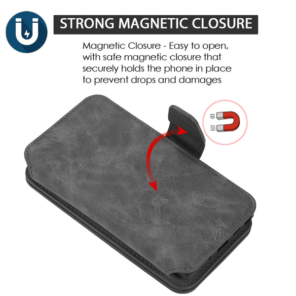 Apple iPhone 14 Pro Case Detachable Rugged Drop-Proof Flip Wallet - Black
