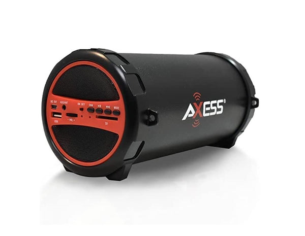 Universal Portable Bluetooth Indoor / Outdoor 2.1 Hi-Fi Cylinder Loud Speaker with Built-In 3" Sub and Sd Card USB Aux Inputs In Black Color with Red