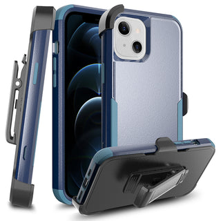 Apple iPhone 13 Case Rugged Drop-proof Heavy Duty TPU with Extra Impact Absorption Corner Protection & Rotatable Holster Clip - Navy Blue / Blue