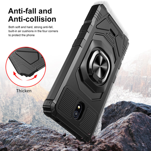 Case for Nokia C100 Military Grade Ring Car Mount Kickstand with Tempered Glass Hybrid Hard PC Soft TPU Shockproof Protective - Black