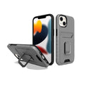 Apple iPhone 13 Case Rugged Drop-proof Impact Absorption with Built-In Card ID Slot & Ring Holder Stand Kickstand - Metal Grey