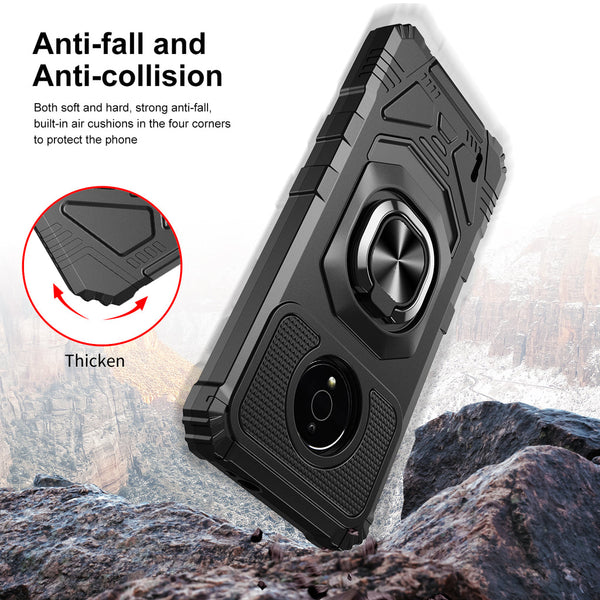 Case for Nokia C200 Military Grade Ring Car Mount Kickstand with Tempered Glass Hybrid Hard PC Soft TPU Shockproof Protective - Black