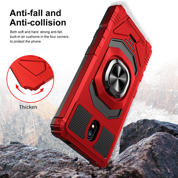 Case for Nokia C100 Military Grade Ring Car Mount Kickstand with Tempered Glass Hybrid Hard PC Soft TPU Shockproof Protective - Red