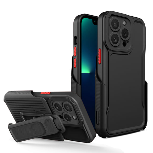 Apple iPhone 14 Pro Max Case Rugged Drop-proof with Clip-On Holster & Camera Opening - Black