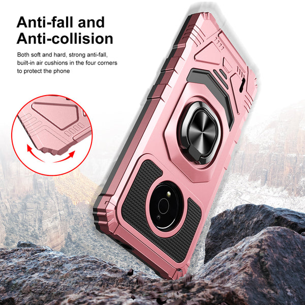 Case for Nokia C200 Military Grade Ring Car Mount Kickstand with Tempered Glass Hybrid Hard PC Soft TPU Shockproof Protective - Rose Gold