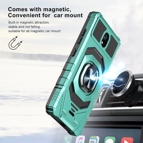 Case for Nokia C100 Military Grade Ring Car Mount Kickstand with Tempered Glass Hybrid Hard PC Soft TPU Shockproof Protective - Teal