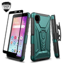 Case for TCL Ion Z / A3 / A30 with Tempered Glass Screen Protector Heavy Duty Protective Phone Built-In Kickstand Rugged Shockproof Protective Phone - Teal