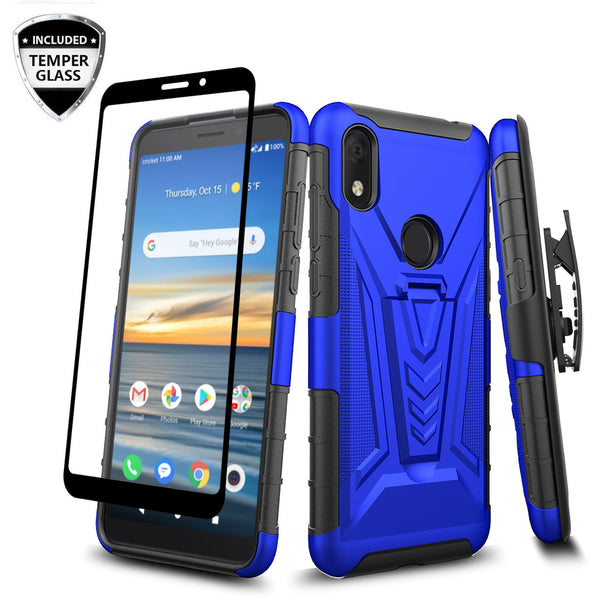Case for Alcatel Jitterbug Smart3 with Tempered Glass Screen Protector Heavy Duty Protective Phone Built-In Kickstand Rugged Shockproof Protective Phone - Blue
