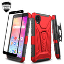 Case for TCL Ion Z / A3 / A30 with Tempered Glass Screen Protector Heavy Duty Protective Phone Built-In Kickstand Rugged Shockproof Protective Phone - Red
