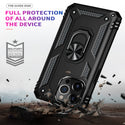 Apple iPhone 14 Pro Case Rugged Drop-Proof with Impact Absorption & Built-In Rotatable Ring Holder Stand Kickstand - Black