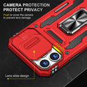 Apple iPhone 14 Pro Case Rugged Drop-Proof Military Style with Sliding Camera Protection Cover & Rotatable Ring Holder Stand Kickstand - Red