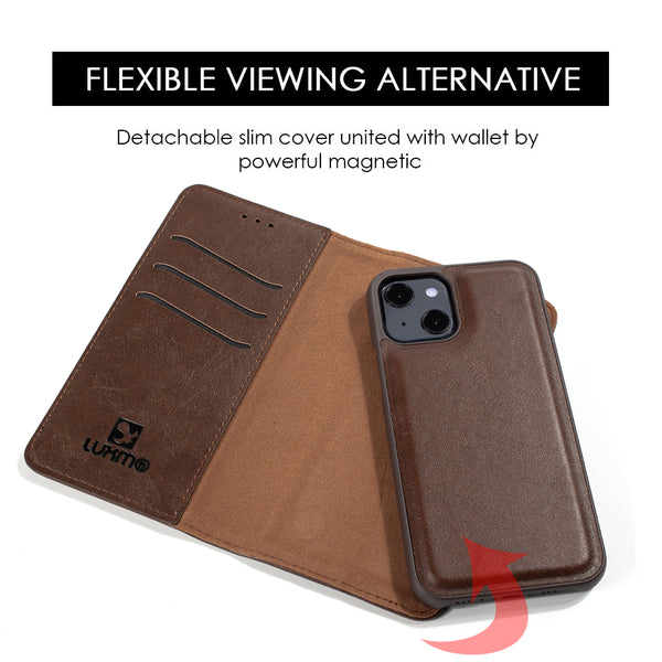 Case for Apple iPhone 14 Plus (6.7") The Luxury Gentleman Magnetic Flip Leather Wallet - Brown