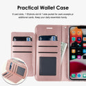 Apple iPhone 14 Pro Max Case Rugged Drop-Proof Leather Wallet with 6 Card Slots, Cash Slot & Lanyard - Rose Gold