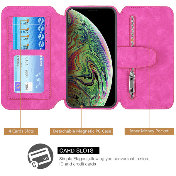 Apple iPhone 14 Case Detachable Rugged Drop-Proof Flip Wallet - Hot Pink