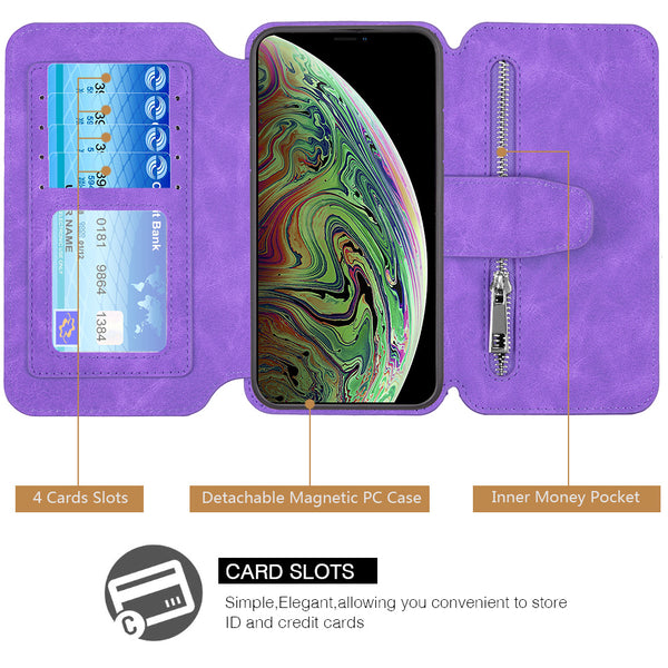 Apple iPhone 14 Plus Case Detachable Rugged Drop-Proof Flip Wallet - Purple