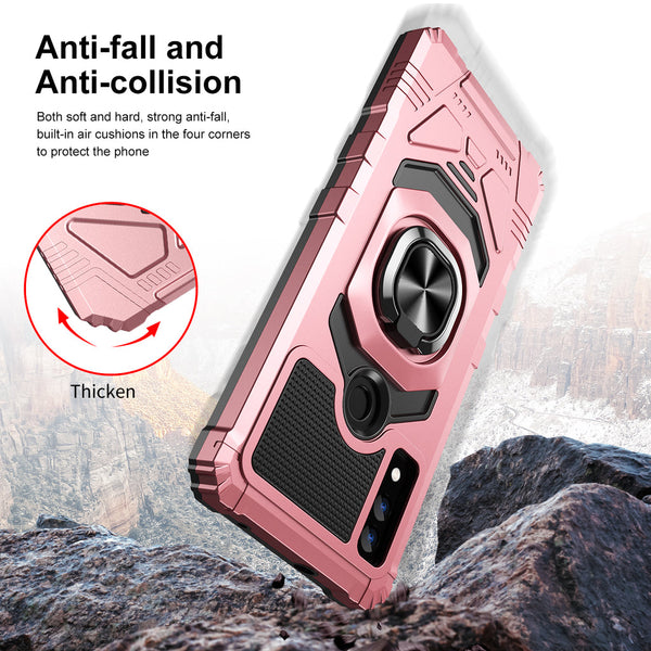Case for AT&T Maestro 3 Military Grade Ring Car Mount Kickstand with Tempered Glass Hybrid Hard PC Soft TPU Shockproof Protective - Rose Gold