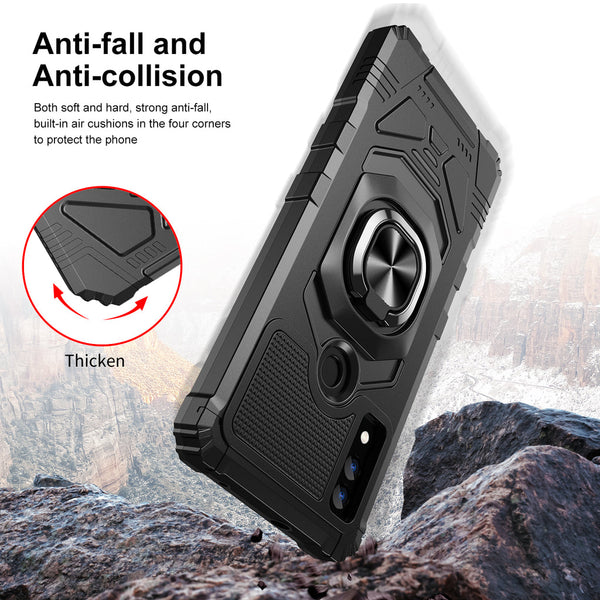 Case for AT&T Maestro 3 Military Grade Ring Car Mount Kickstand with Tempered Glass Hybrid Hard PC Soft TPU Shockproof Protective - Black