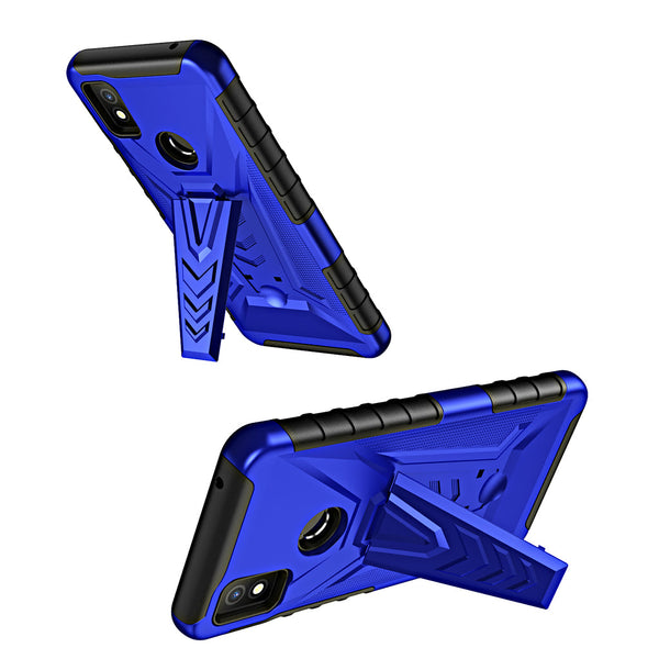 Case for Cricket Icon 4 with Tempered Glass Screen Protector Heavy Duty Protective Phone Built-In Kickstand Rugged Shockproof Protective Phone - Blue