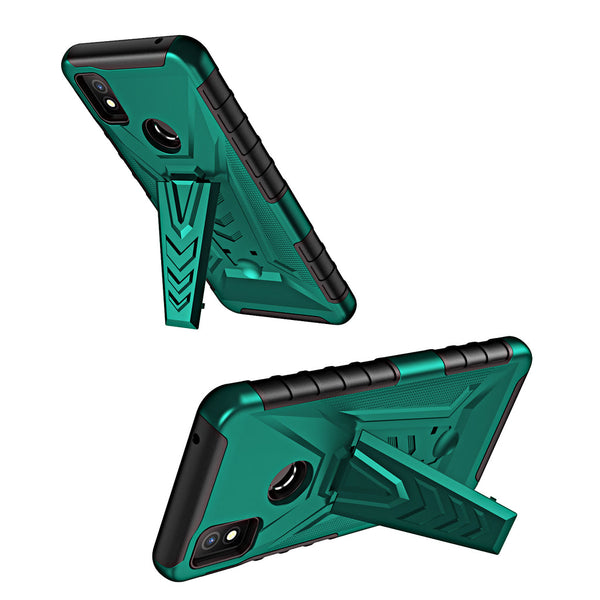 Case for Cricket Icon 4 with Tempered Glass Screen Protector Heavy Duty Protective Phone Built-In Kickstand Rugged Shockproof Protective Phone - Teal