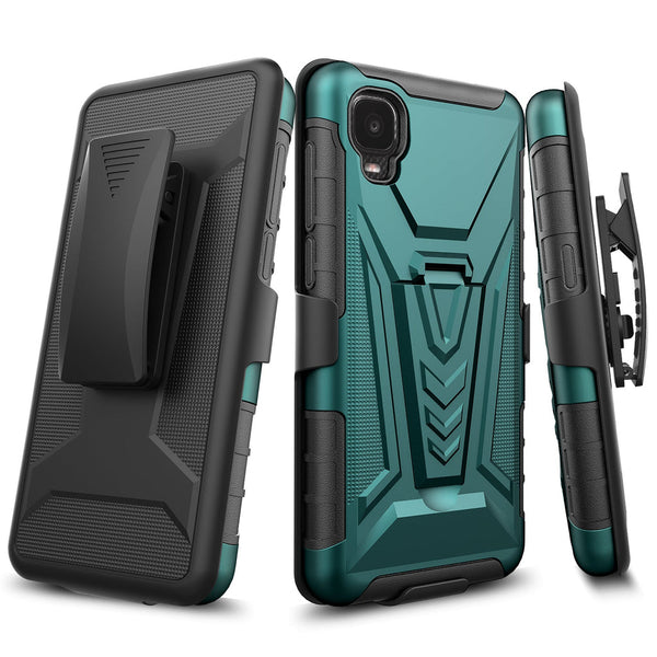 Case for TCL Ion Z / A3 / A30 with Tempered Glass Screen Protector Heavy Duty Protective Phone Built-In Kickstand Rugged Shockproof Protective Phone - Teal